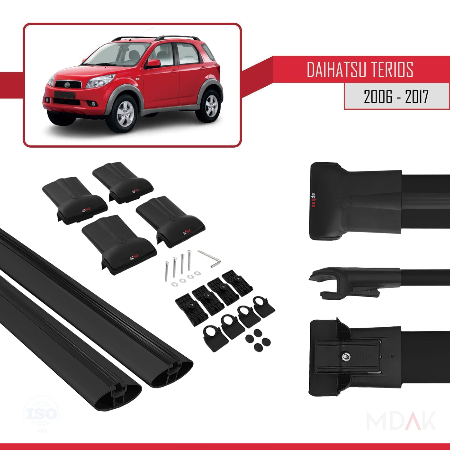 Daihatsu Terios 2 (J200) 2006-2017 Arası ile Uyumlu FLY Model Ara Atkı Tavan Barı Siyah 2 Adet - Görsel 5