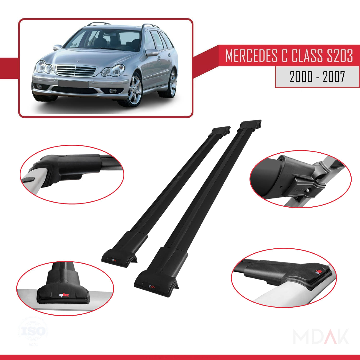 Mercedes C Class 2 (S203) 2000-2007 Arası ile Uyumlu FLY Model Ara Atkı Tavan Barı Siyah 2 Adet - Görsel 4
