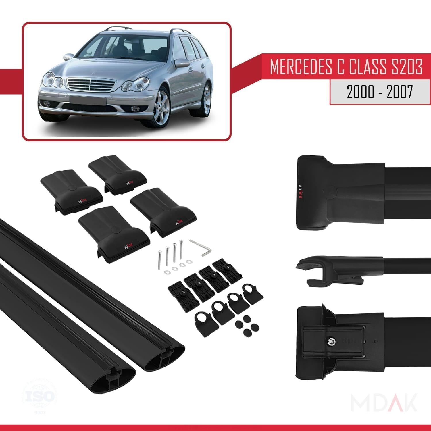 Mercedes C Class 2 (S203) 2000-2007 Arası ile Uyumlu FLY Model Ara Atkı Tavan Barı Siyah 2 Adet - Görsel 5