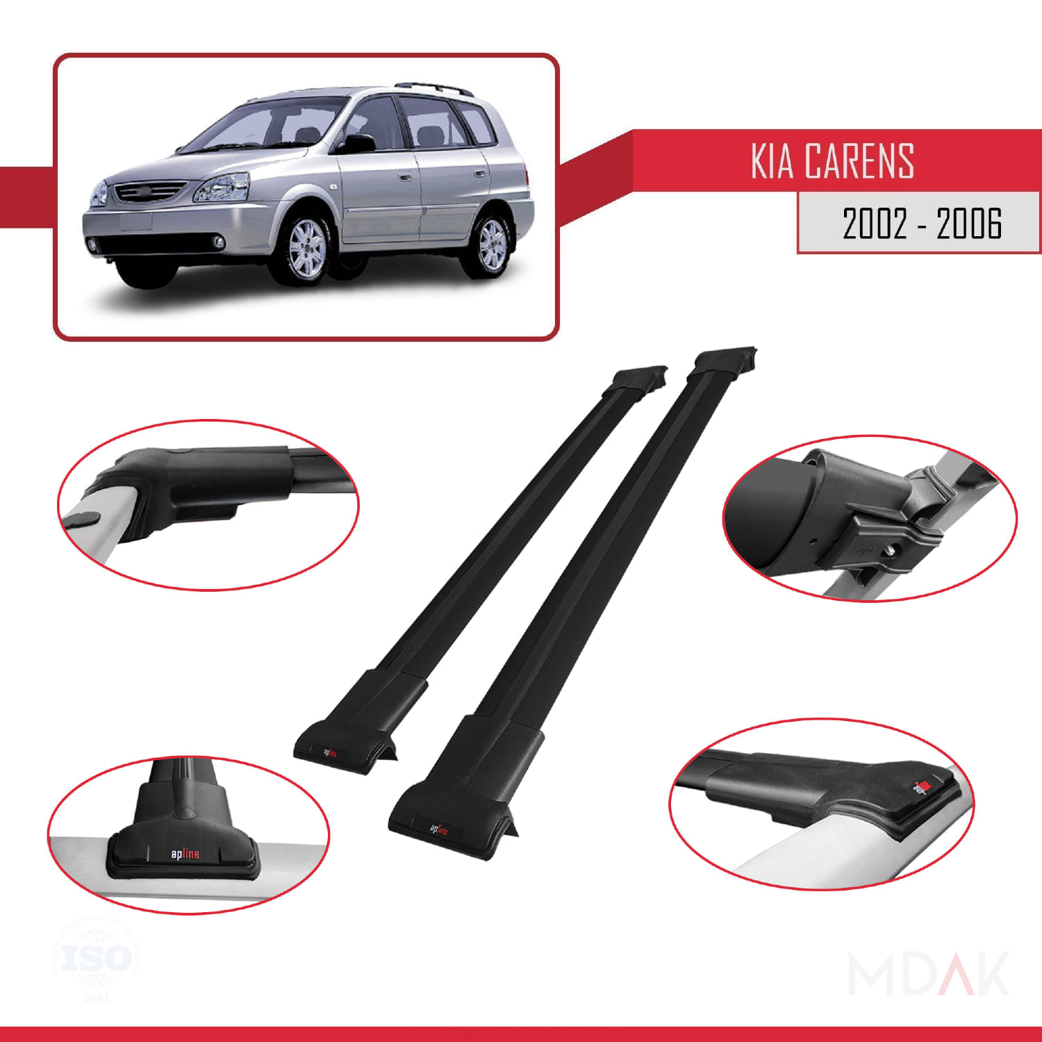 Kia Carens Post-Facelift 2002-2006 Arası ile Uyumlu FLY Model Ara Atkı Tavan Barı Siyah 2 Adet - Görsel 4