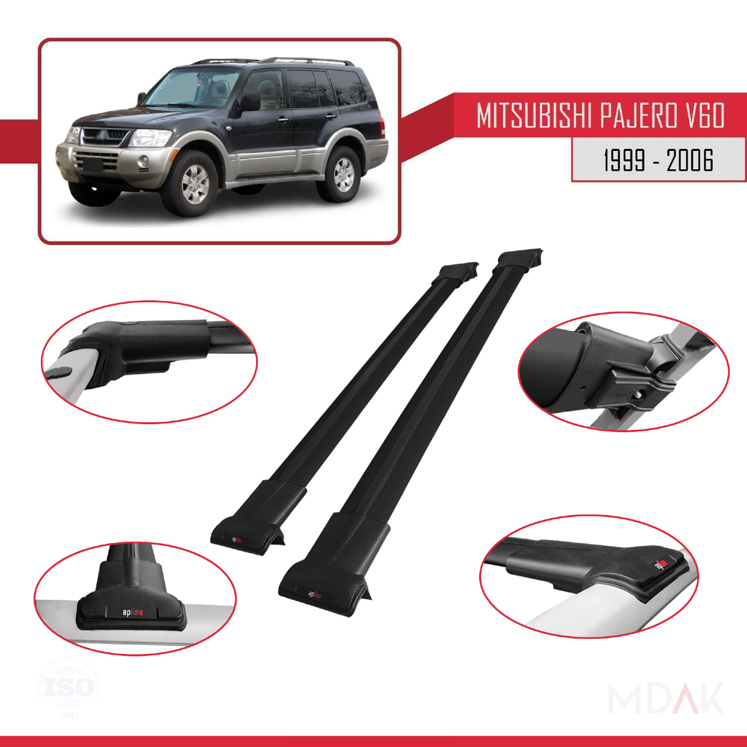 Mitsubishi Pajero (V60) 5 Kapı 1999-2006 Arası ile Uyumlu FLY Model Ara Atkı Tavan Barı Siyah 2 Adet - Görsel 4