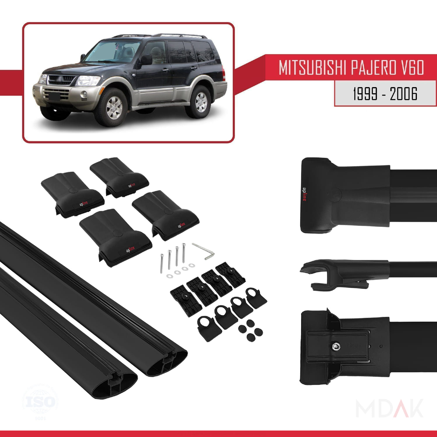 Mitsubishi Pajero (V60) 5 Kapı 1999-2006 Arası ile Uyumlu FLY Model Ara Atkı Tavan Barı Siyah 2 Adet - Görsel 5