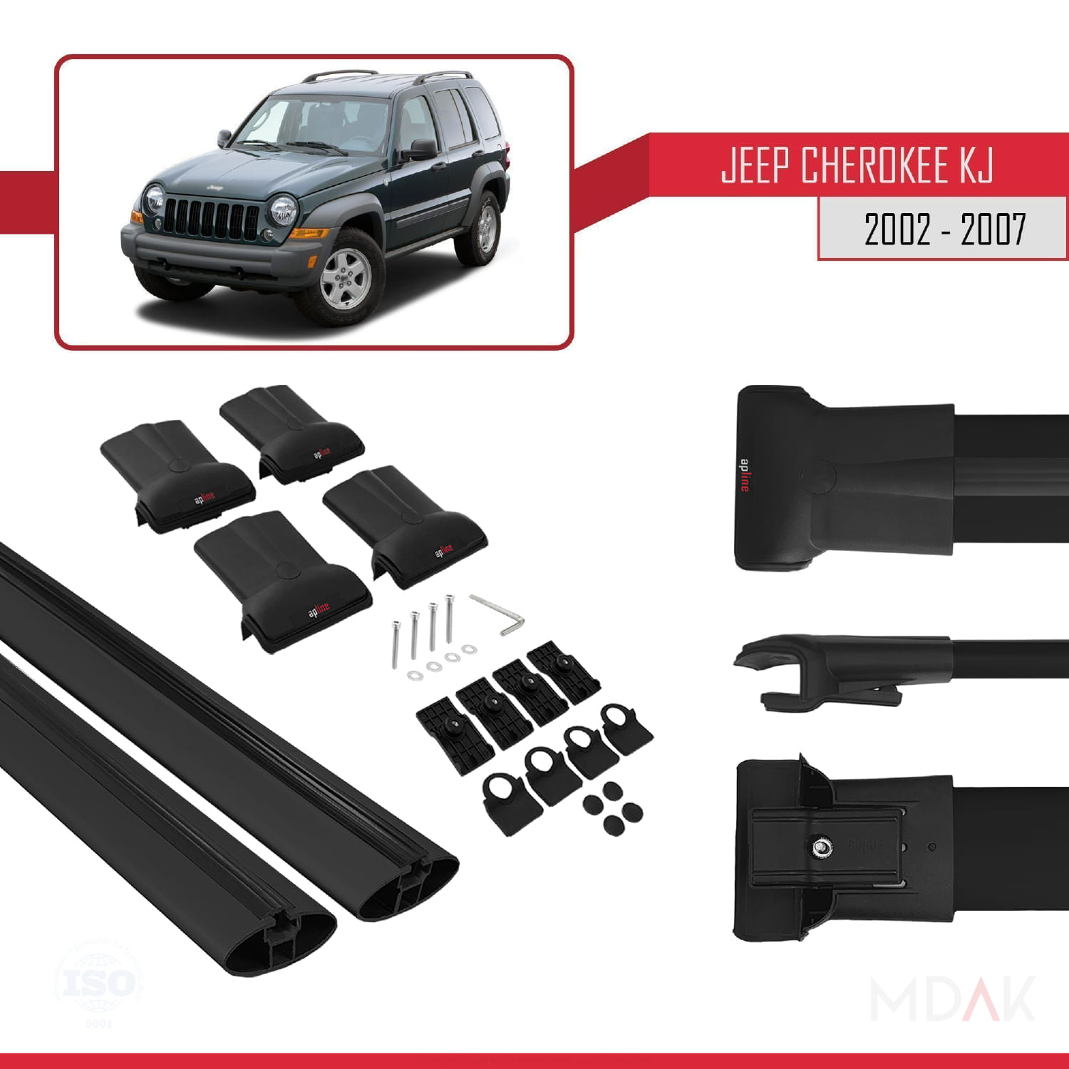 Jeep Cherokee 3 (KJ) 2002-2007 Arası ile Uyumlu FLY Model Ara Atkı Tavan Barı Siyah 2 Adet - Görsel 5