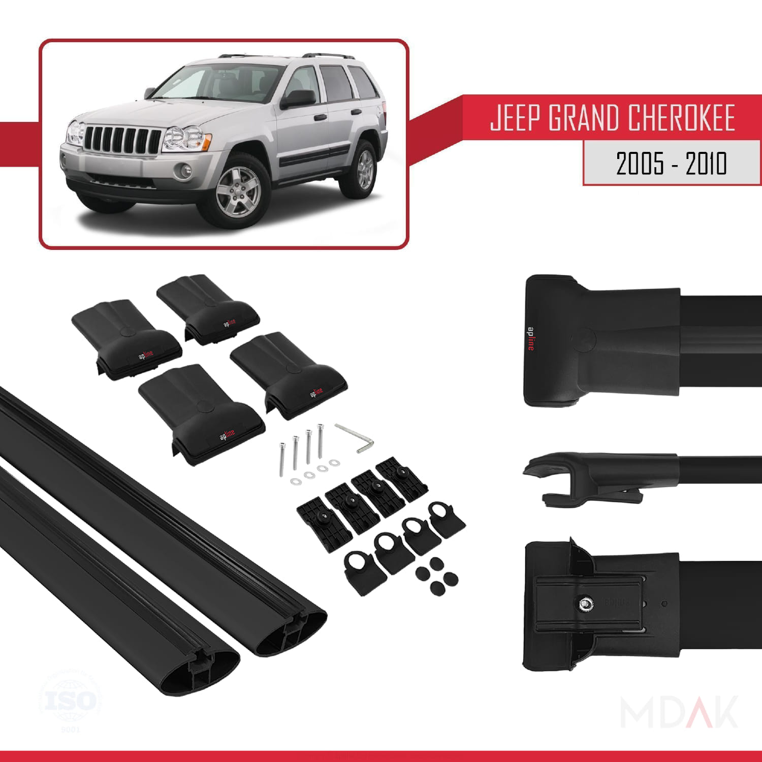 Jeep Grand Cherokee 3 (WK) 2005-2010 Arası ile Uyumlu FLY Model Ara Atkı Tavan Barı Siyah 2 Adet - Görsel 5