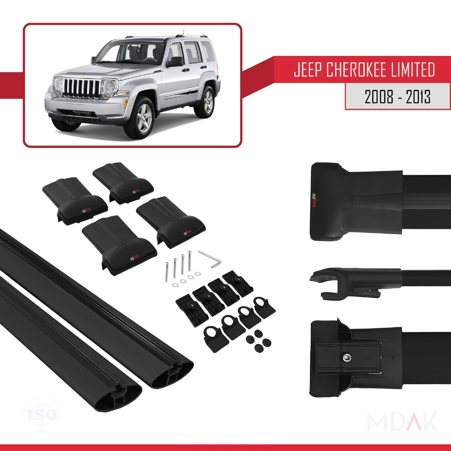 Jeep Cherokee 4 (KK) 2008-2013 Arası ile Uyumlu FLY Model Ara Atkı Tavan Barı Siyah 2 Adet - Görsel 5