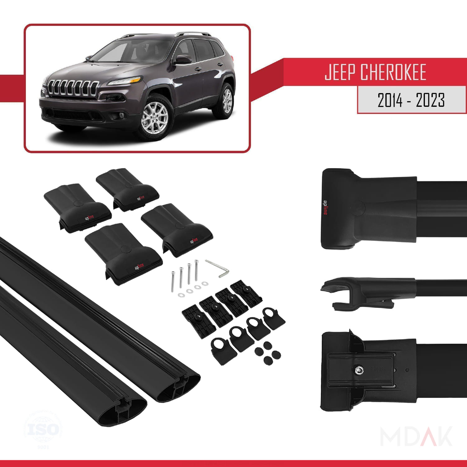 Jeep Cherokee 5 (KL) 2014-2023 Arası ile Uyumlu FLY Model Ara Atkı Tavan Barı Siyah 2 Adet - Görsel 5