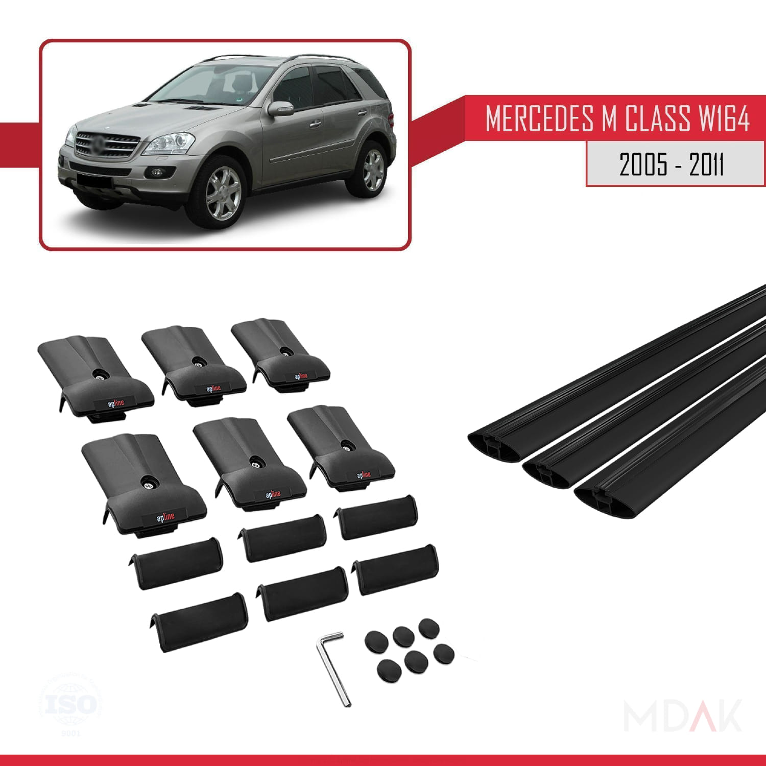 Mercedes M Class 2 (W164) 2005-2011 Arası ile Uyumlu FLY Model Ara Atkı Tavan Barı Siyah 3 Adet - Görsel 5