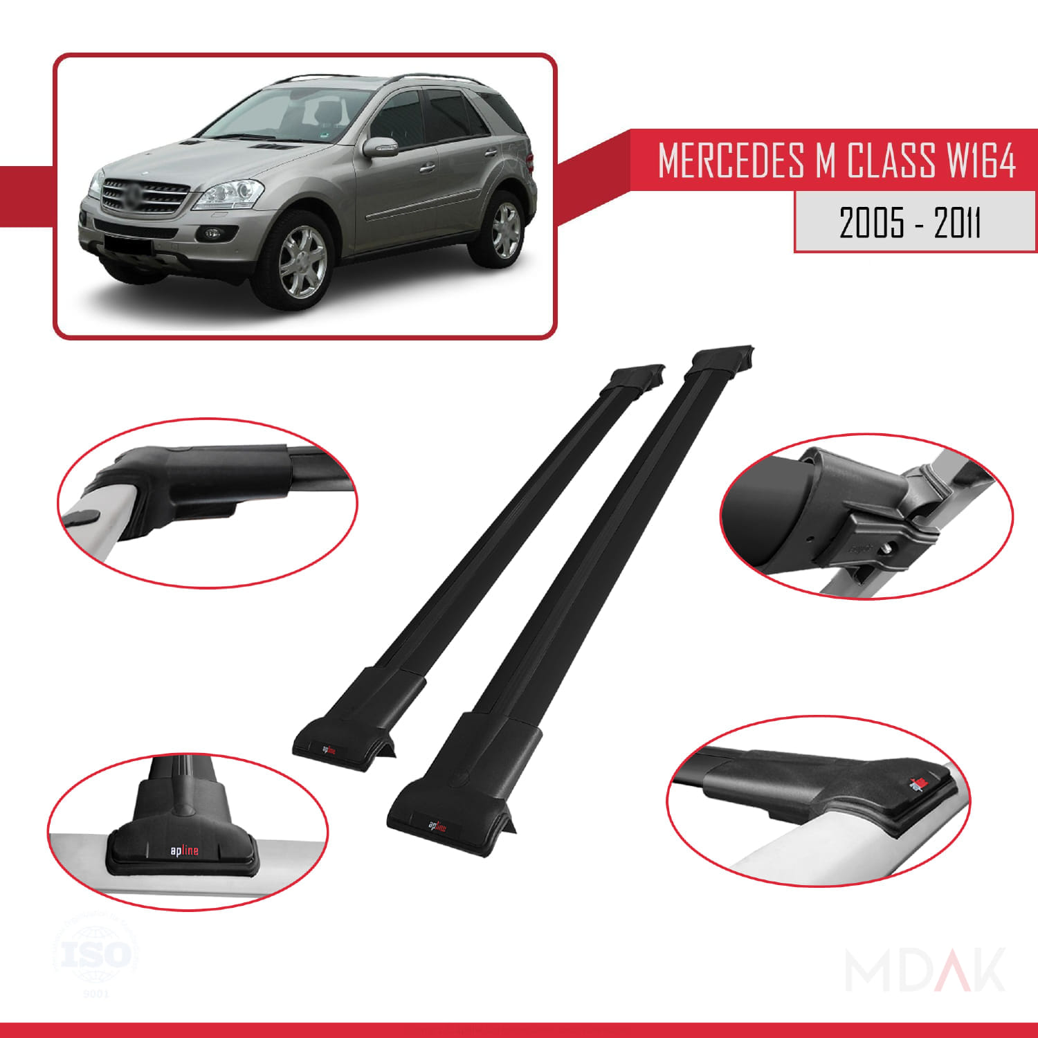 Mercedes M Class 2 (W164) 2005-2011 Arası ile Uyumlu FLY Model Ara Atkı Tavan Barı Siyah 2 Adet - Görsel 4