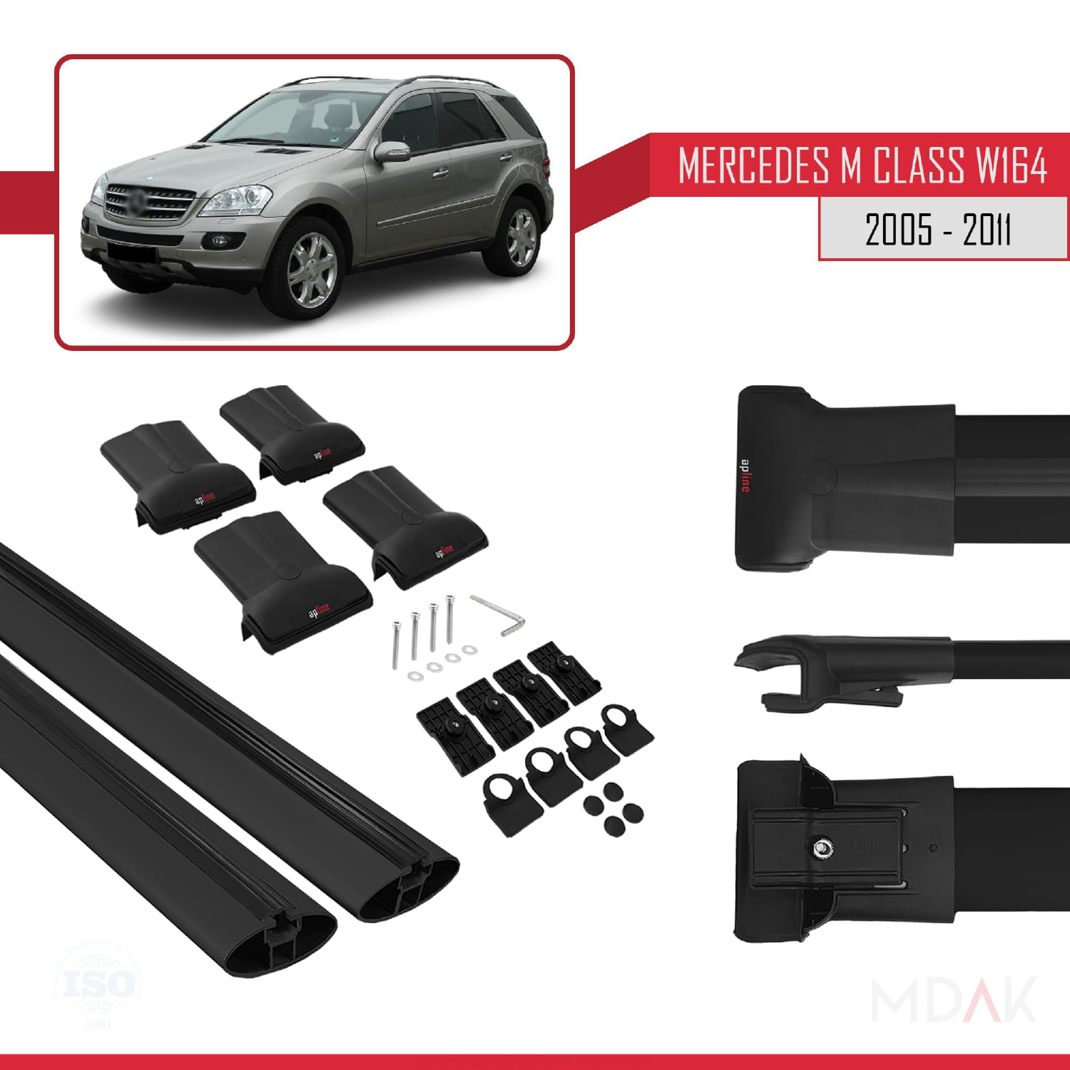 Mercedes M Class 2 (W164) 2005-2011 Arası ile Uyumlu FLY Model Ara Atkı Tavan Barı Siyah 2 Adet - Görsel 5