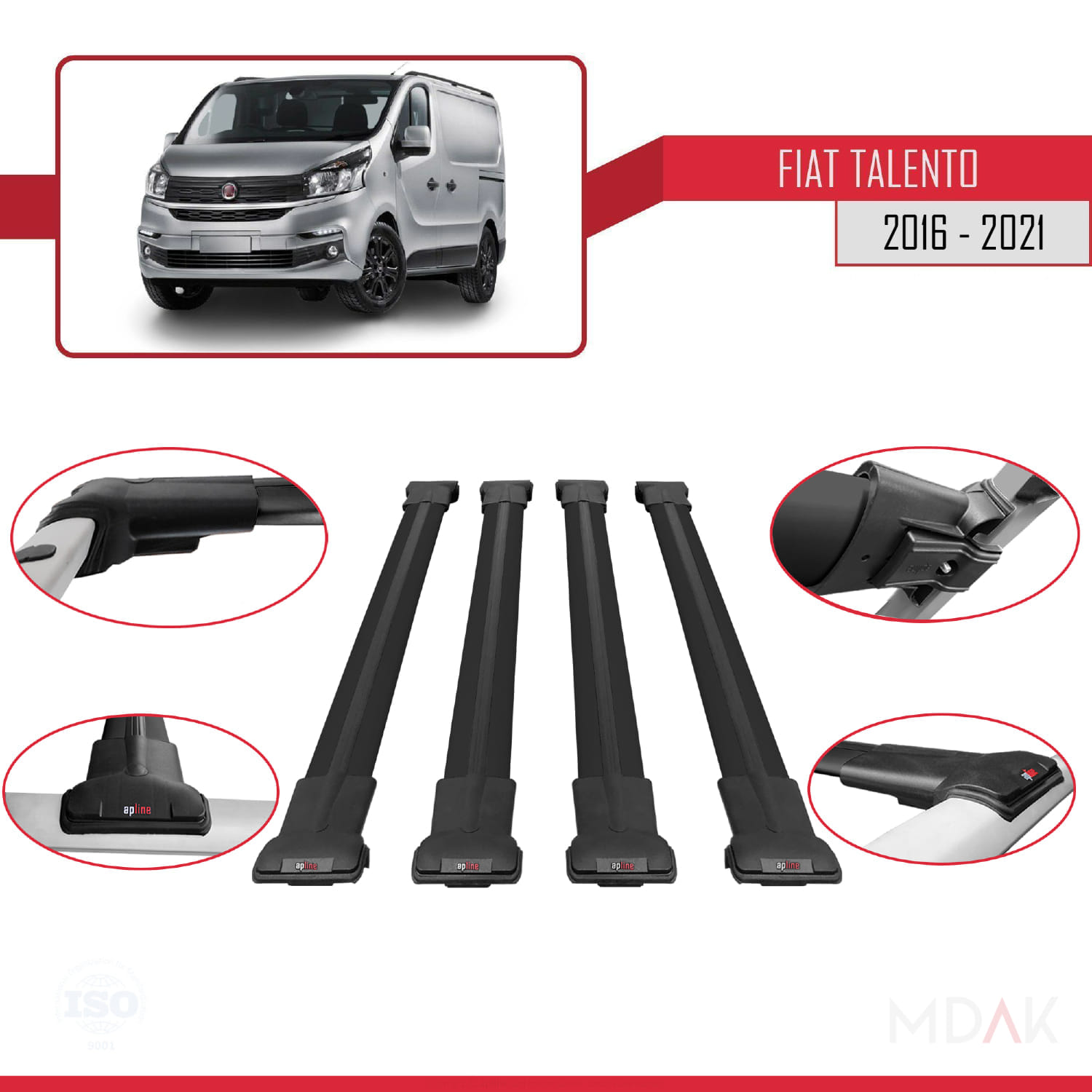 Fiat Talento 2016-2021 Arası ile Uyumlu FLY Model Ara Atkı Tavan Barı Siyah 4 Adet - Görsel 4