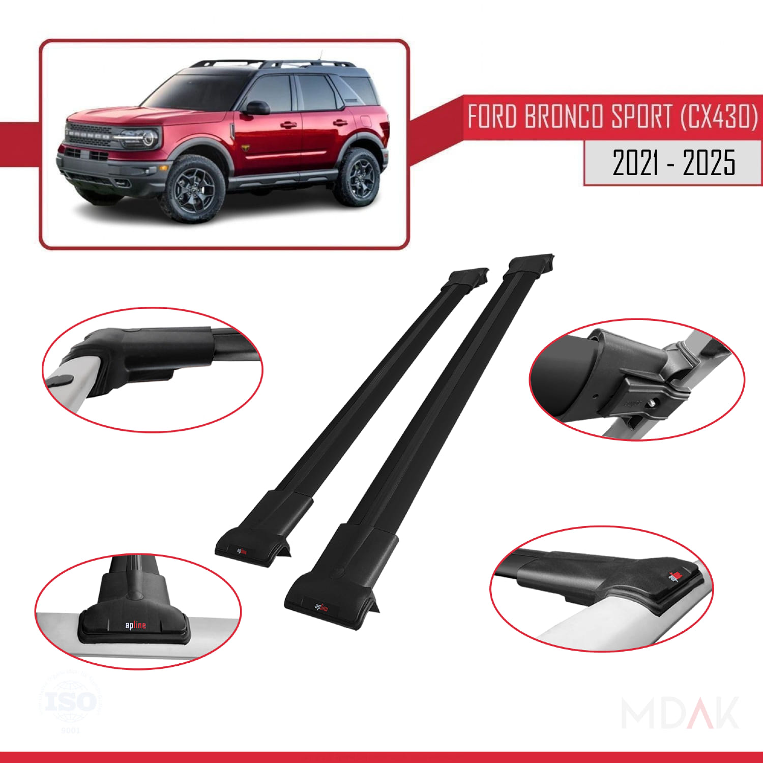 Ford Bronco Sport (CX430) 2021 ve Sonrası ile Uyumlu FLY Model Ara Atkı Tavan Barı Siyah 2 Adet - Görsel 4