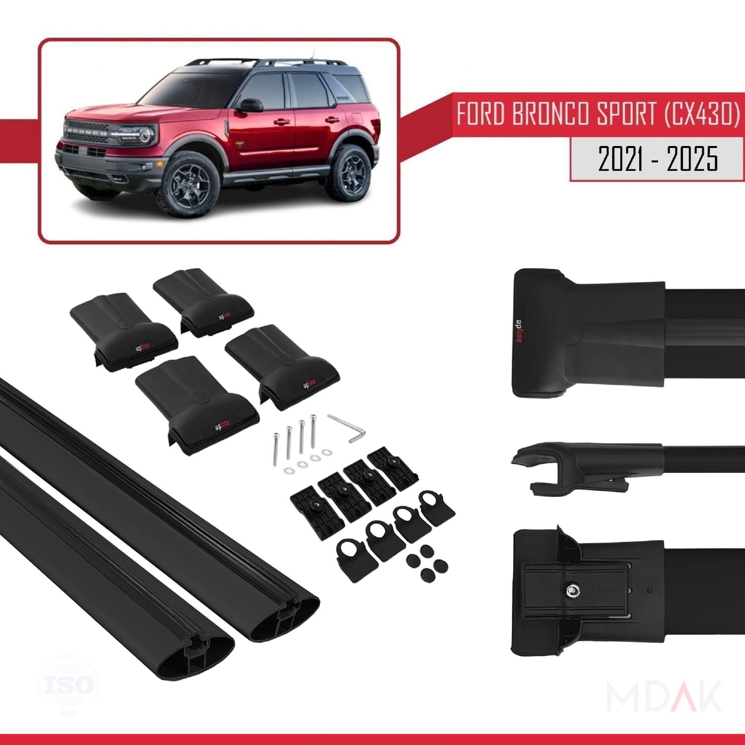 Ford Bronco Sport (CX430) 2021 ve Sonrası ile Uyumlu FLY Model Ara Atkı Tavan Barı Siyah 2 Adet - Görsel 5