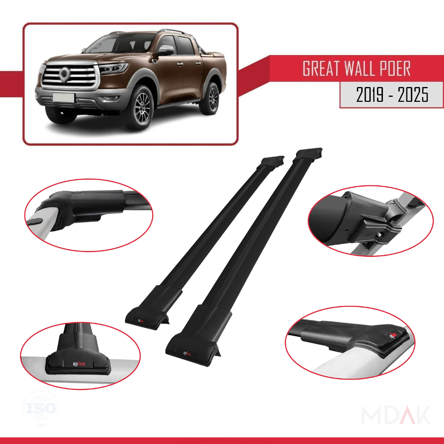Great Wall Poer 2019 ve Sonrası ile Uyumlu FLY Model Ara Atkı Tavan Barı Siyah 2 Adet - Görsel 4