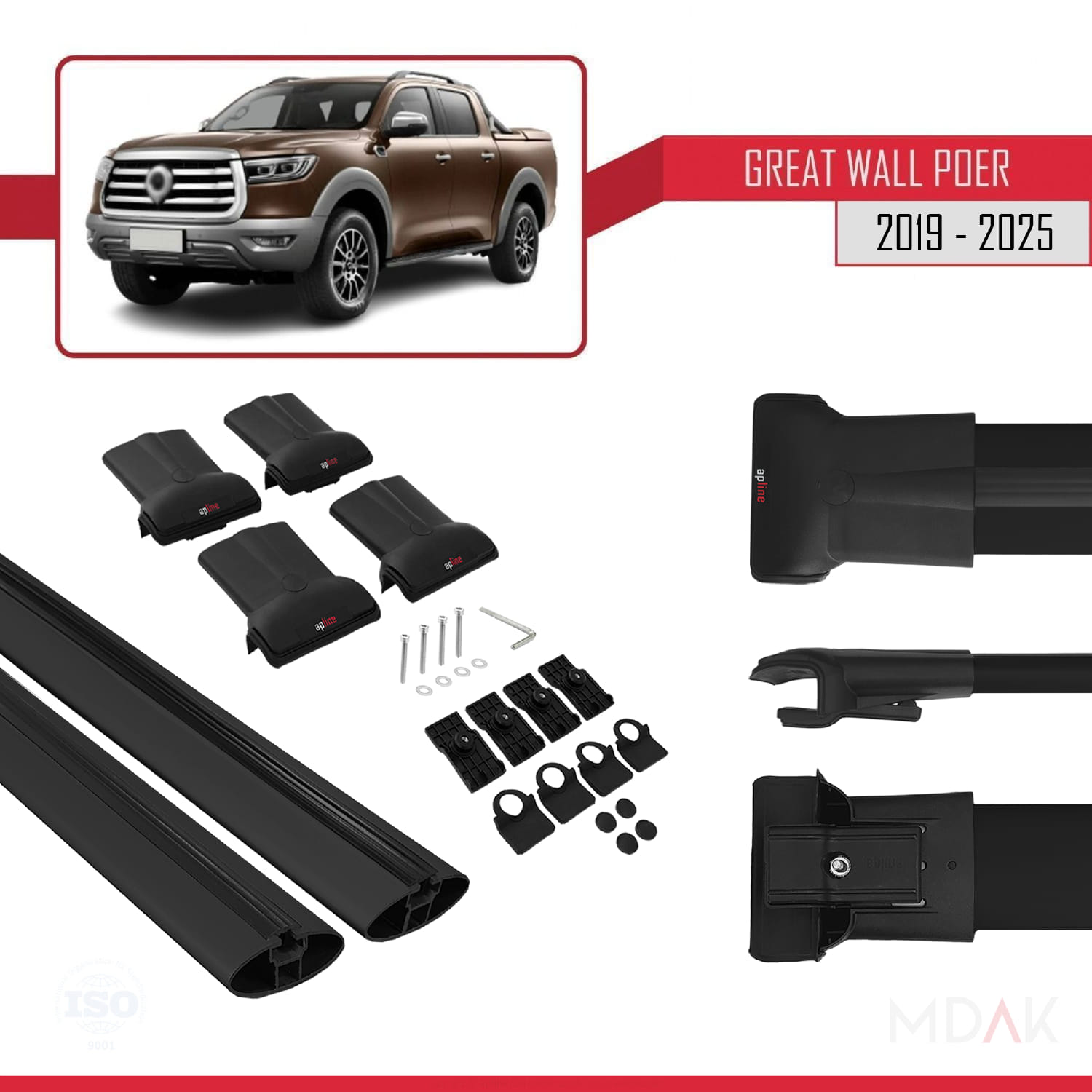 Great Wall Poer 2019 ve Sonrası ile Uyumlu FLY Model Ara Atkı Tavan Barı Siyah 2 Adet - Görsel 5