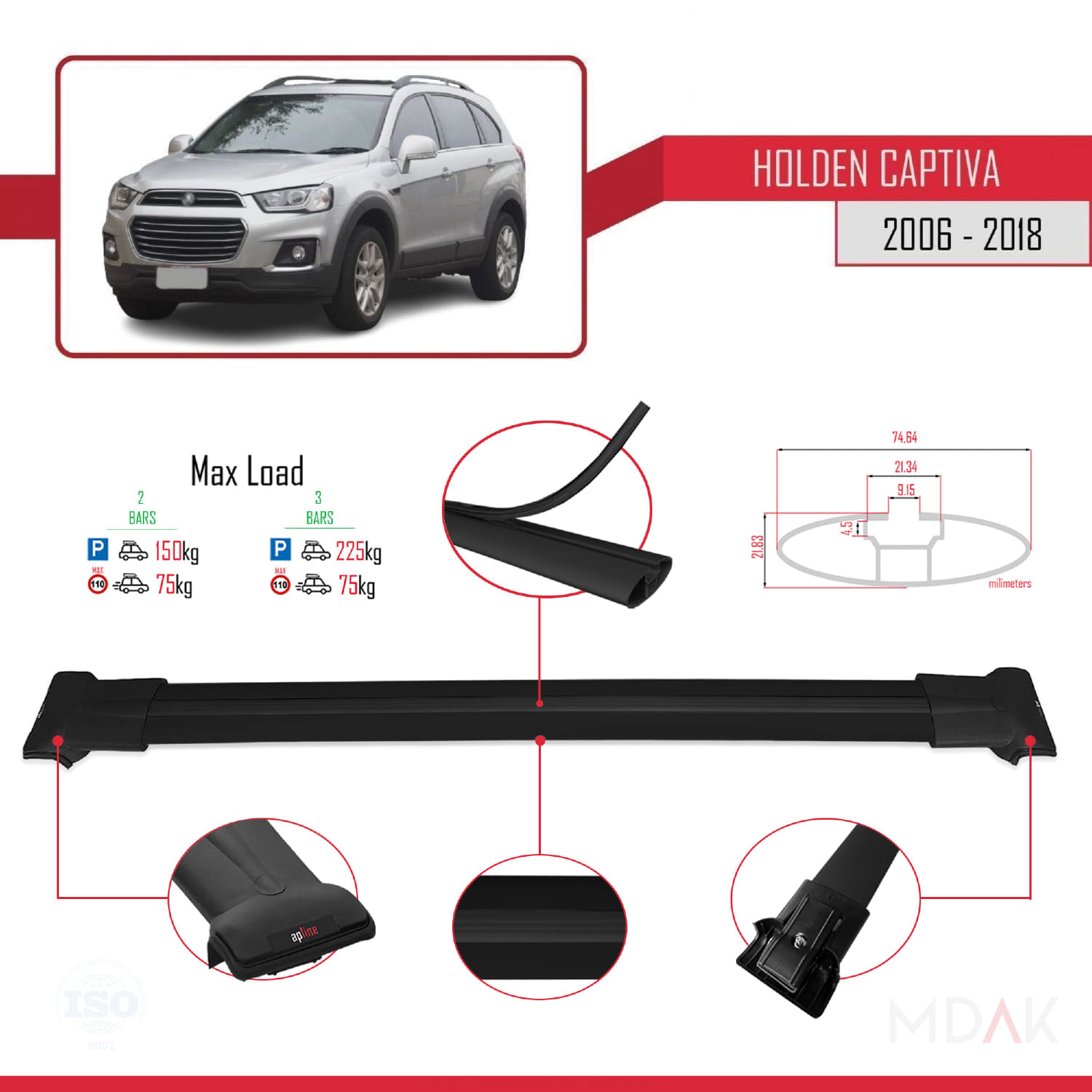 Holden Captiva 2006-2018 Arası ile Uyumlu FLY Model Ara Atkı Tavan Barı Siyah 2 Adet - Görsel 3
