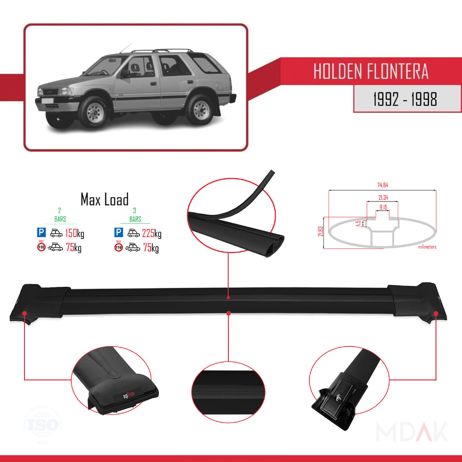 Holden Frontera 1992-1998 Arası ile Uyumlu FLY Model Ara Atkı Tavan Barı Siyah 2 Adet - Görsel 3