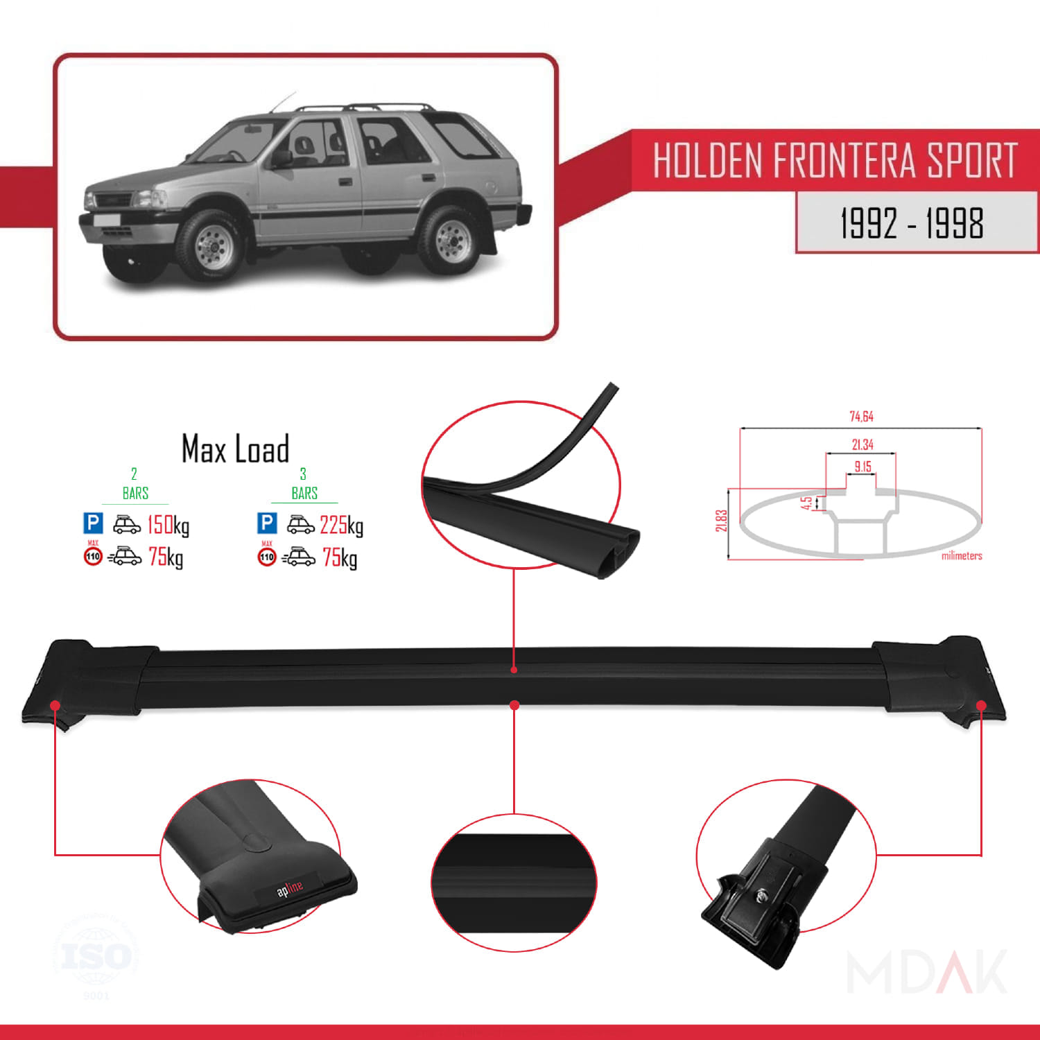 Holden Frontera Sport 1992-1998 Arası ile Uyumlu FLY Model Ara Atkı Tavan Barı Siyah 2 Adet - Görsel 3