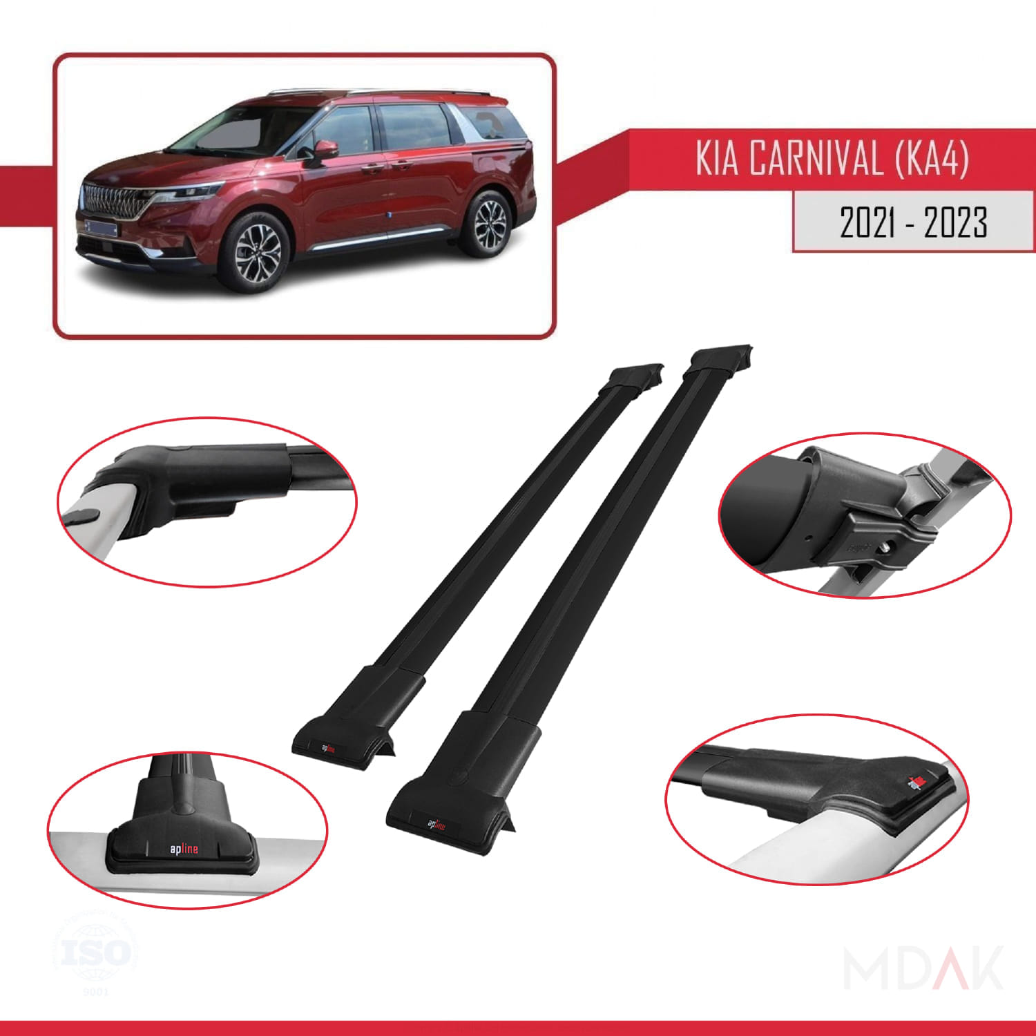 Kia Carnival 4 (KA4) 2021-2023 Arası ile Uyumlu FLY Model Ara Atkı Tavan Barı Siyah 2 Adet - Görsel 4