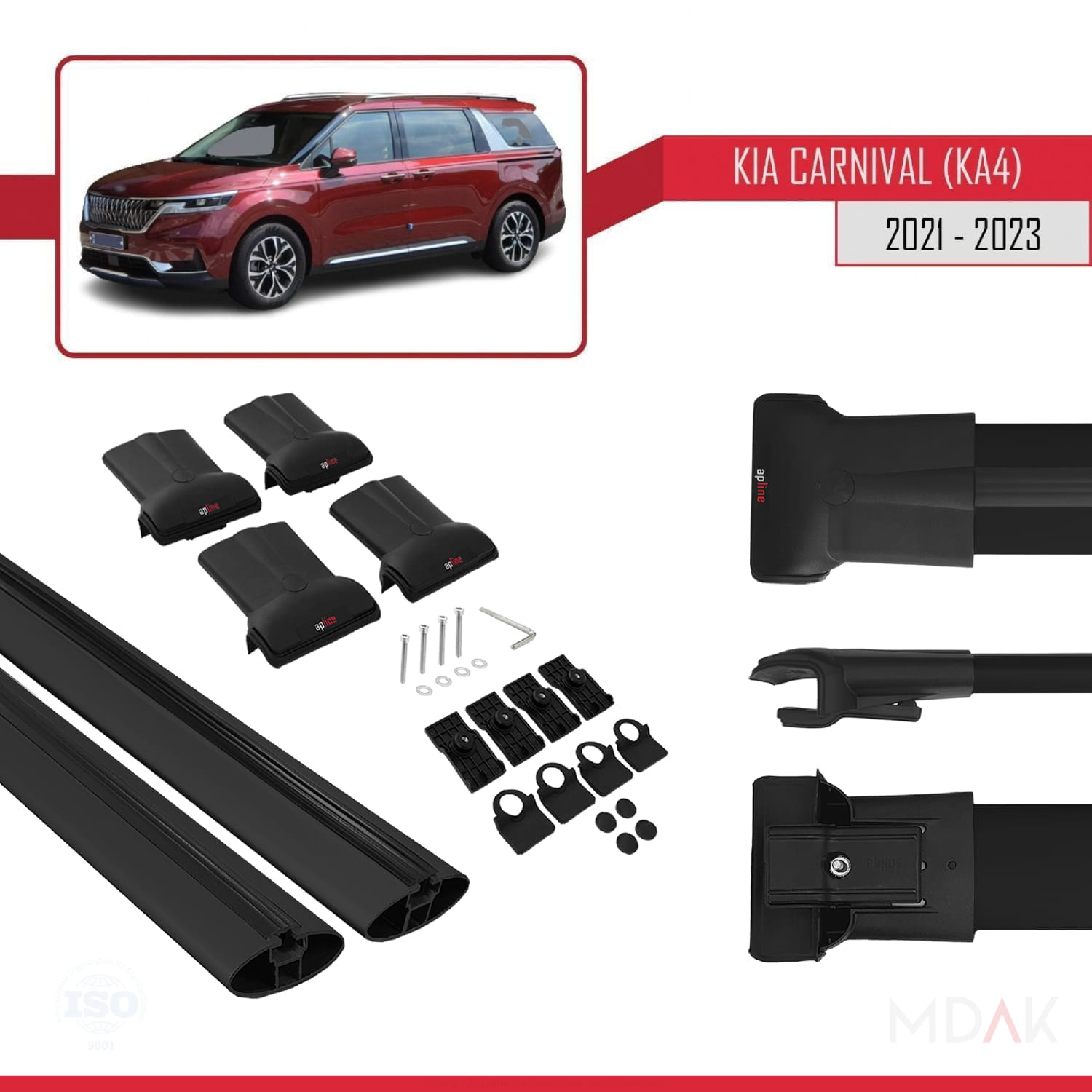 Kia Carnival 4 (KA4) 2021-2023 Arası ile Uyumlu FLY Model Ara Atkı Tavan Barı Siyah 2 Adet - Görsel 5