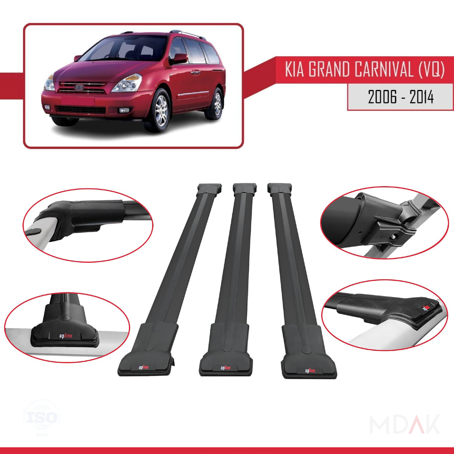 Kia Grand Carnival 2 (VQ) 2006-2014 Arası ile Uyumlu FLY Model Ara Atkı Tavan Barı Siyah 3 Adet - Görsel 4