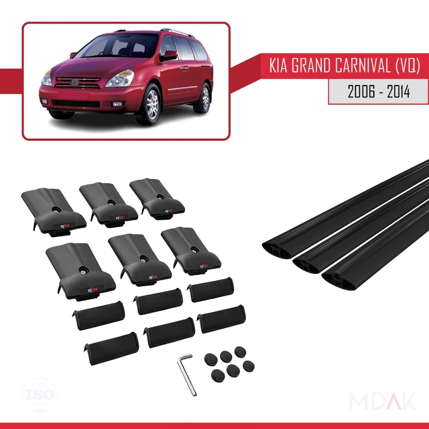 Kia Grand Carnival 2 (VQ) 2006-2014 Arası ile Uyumlu FLY Model Ara Atkı Tavan Barı Siyah 3 Adet - Görsel 5