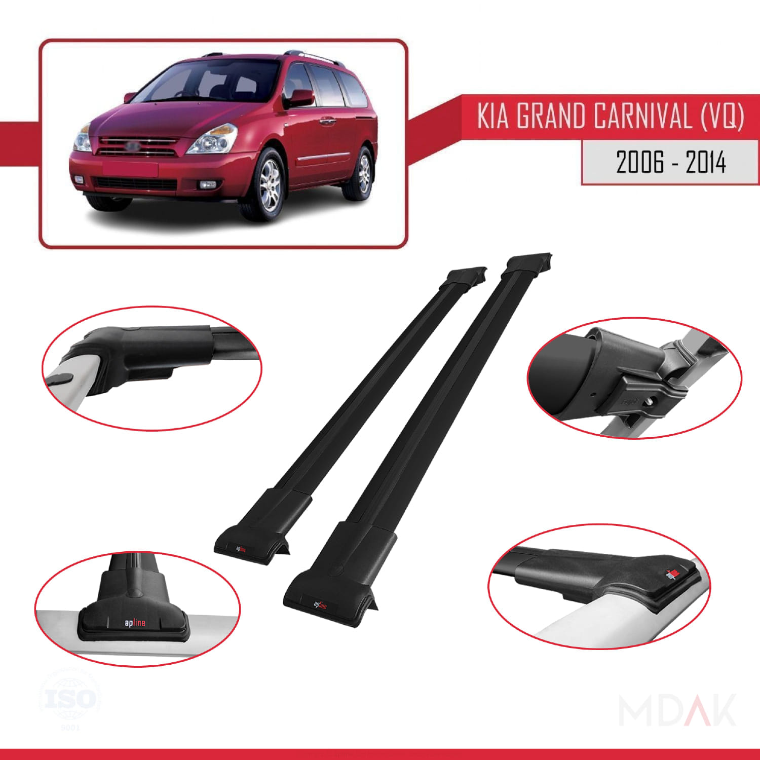 Kia Grand Carnival 2 (VQ) 2006-2014 Arası ile Uyumlu FLY Model Ara Atkı Tavan Barı Siyah 2 Adet - Görsel 4