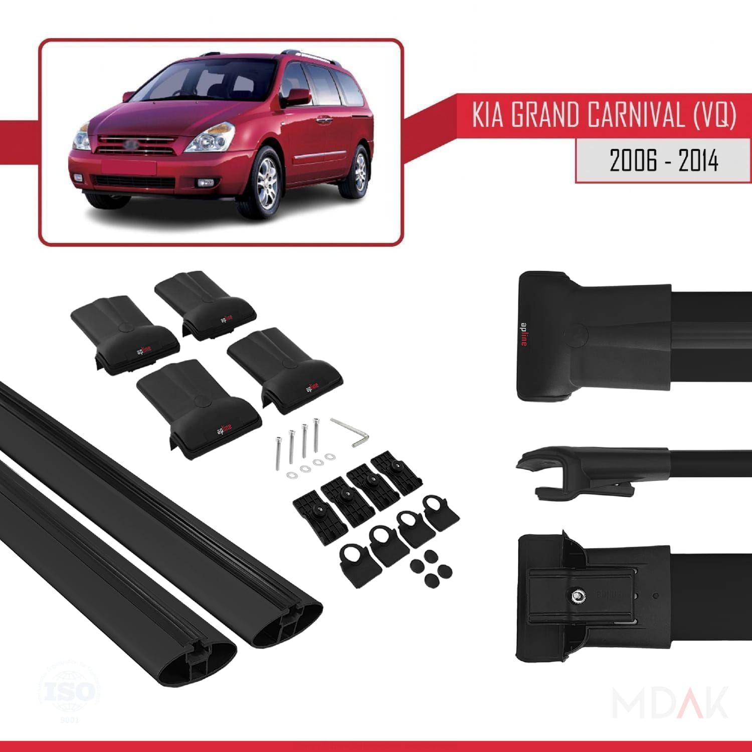 Kia Grand Carnival 2 (VQ) 2006-2014 Arası ile Uyumlu FLY Model Ara Atkı Tavan Barı Siyah 2 Adet - Görsel 5