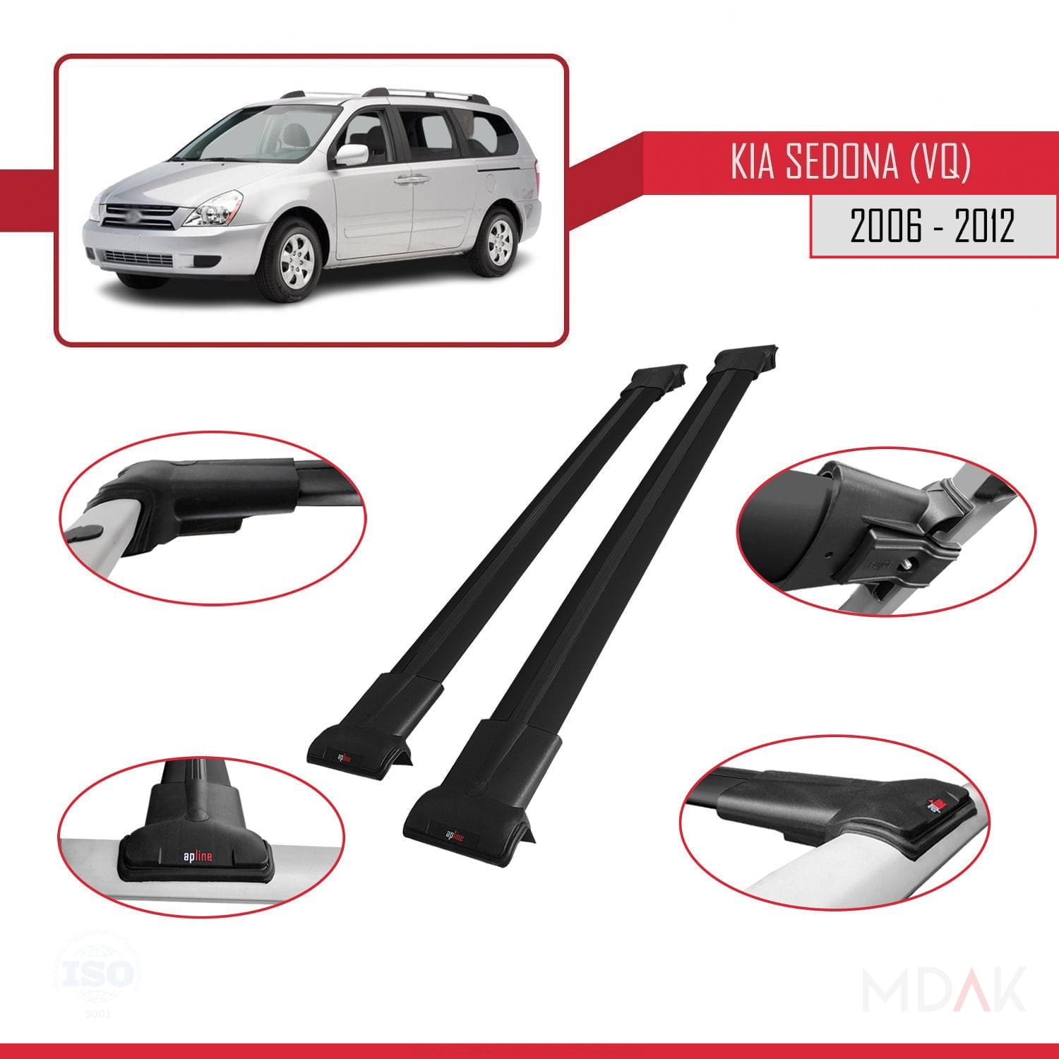 Kia Sedona 2 (VQ) 2006-2012 Arası ile Uyumlu FLY Model Ara Atkı Tavan Barı Siyah 2 Adet - Görsel 4