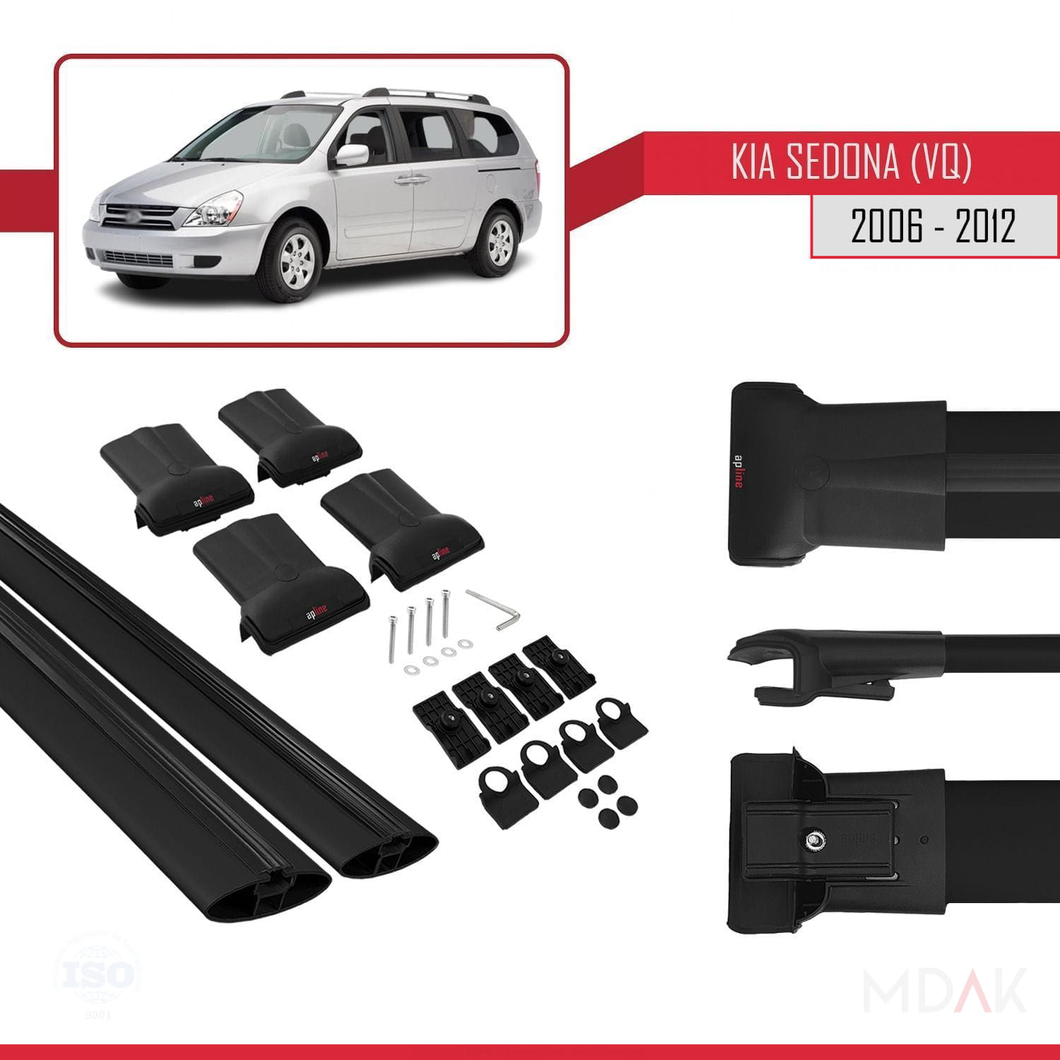 Kia Sedona 2 (VQ) 2006-2012 Arası ile Uyumlu FLY Model Ara Atkı Tavan Barı Siyah 2 Adet - Görsel 5