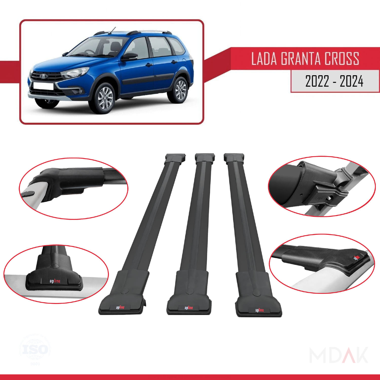 Lada Granta Cross 2022 ve Sonrası ile Uyumlu FLY Model Ara Atkı Tavan Barı Siyah 3 Adet - Görsel 4