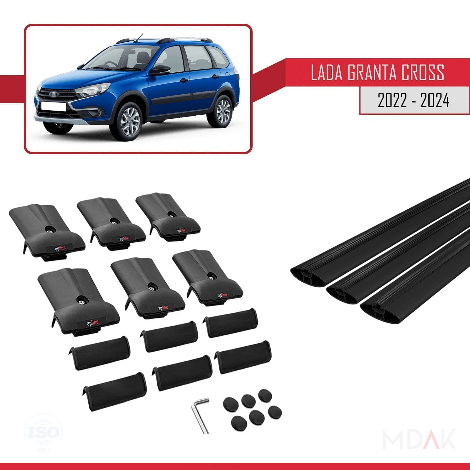 Lada Granta Cross 2022 ve Sonrası ile Uyumlu FLY Model Ara Atkı Tavan Barı Siyah 3 Adet - Görsel 5