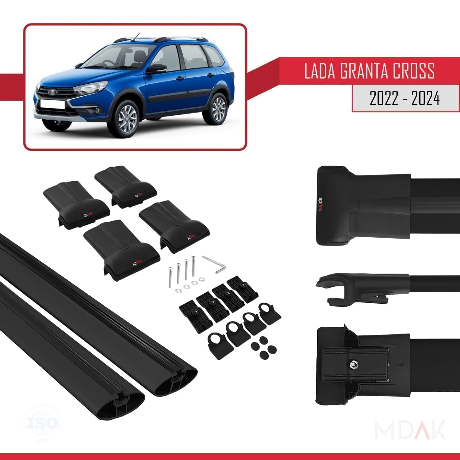 Lada Granta Cross 2022 ve Sonrası ile Uyumlu FLY Model Ara Atkı Tavan Barı Siyah 2 Adet - Görsel 5