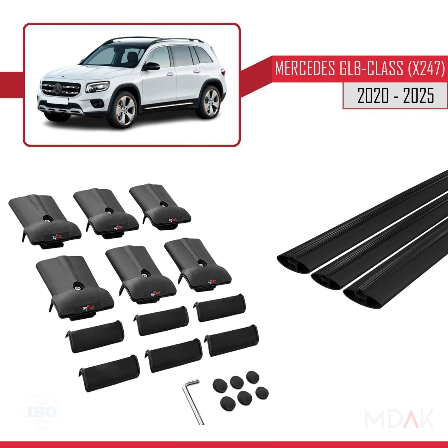 Mercedes GLB Class (X247) 2020 ve Sonrası ile Uyumlu FLY Model Ara Atkı Tavan Barı Siyah 3 Adet - Görsel 5
