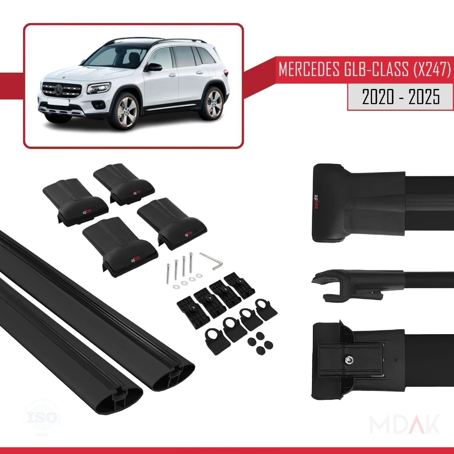 Mercedes GLB Class (X247) 2020 ve Sonrası ile Uyumlu FLY Model Ara Atkı Tavan Barı Siyah 2 Adet - Görsel 5