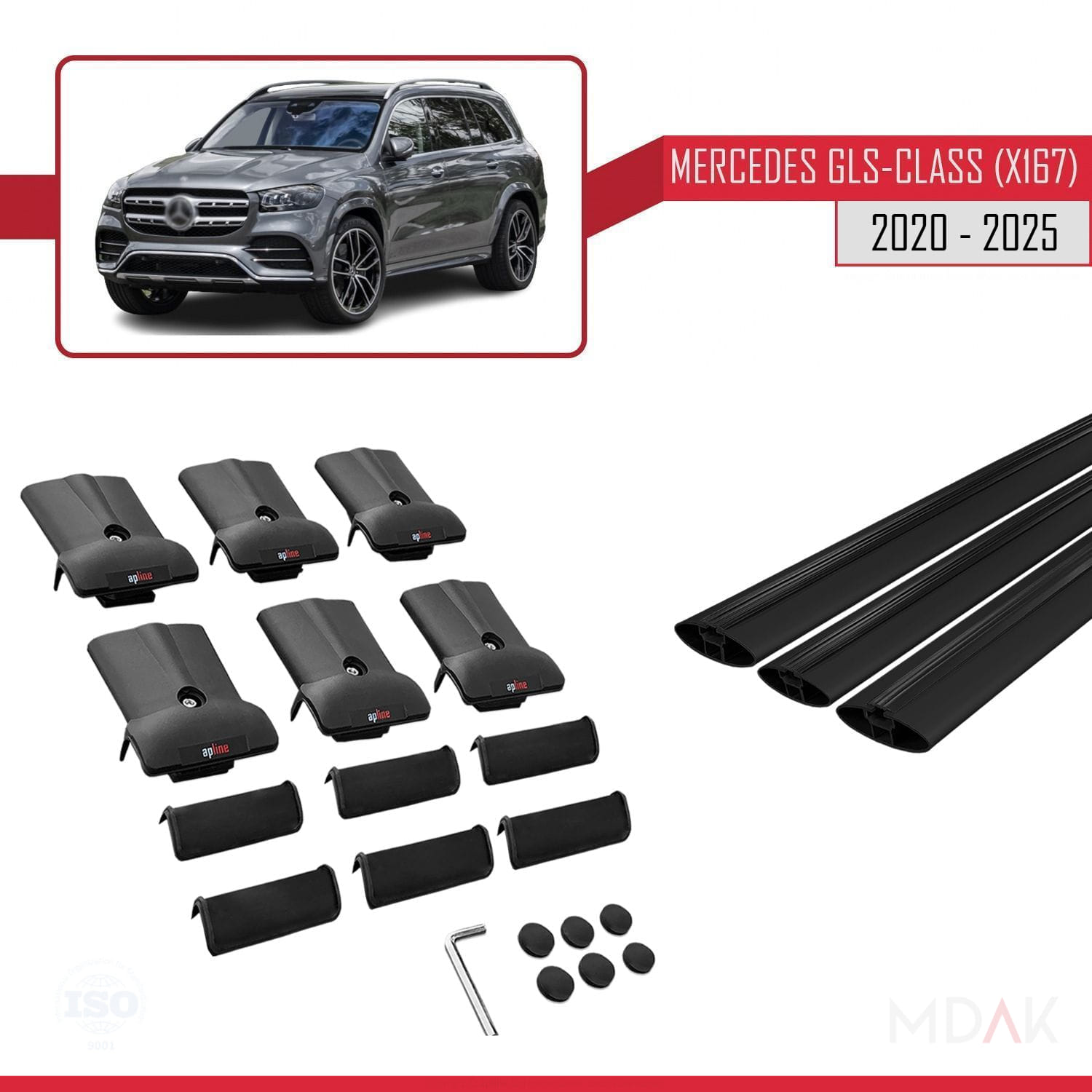 Mercedes GLS Class (X167) 2020 ve Sonrası ile Uyumlu FLY Model Ara Atkı Tavan Barı Siyah 3 Adet - Görsel 5