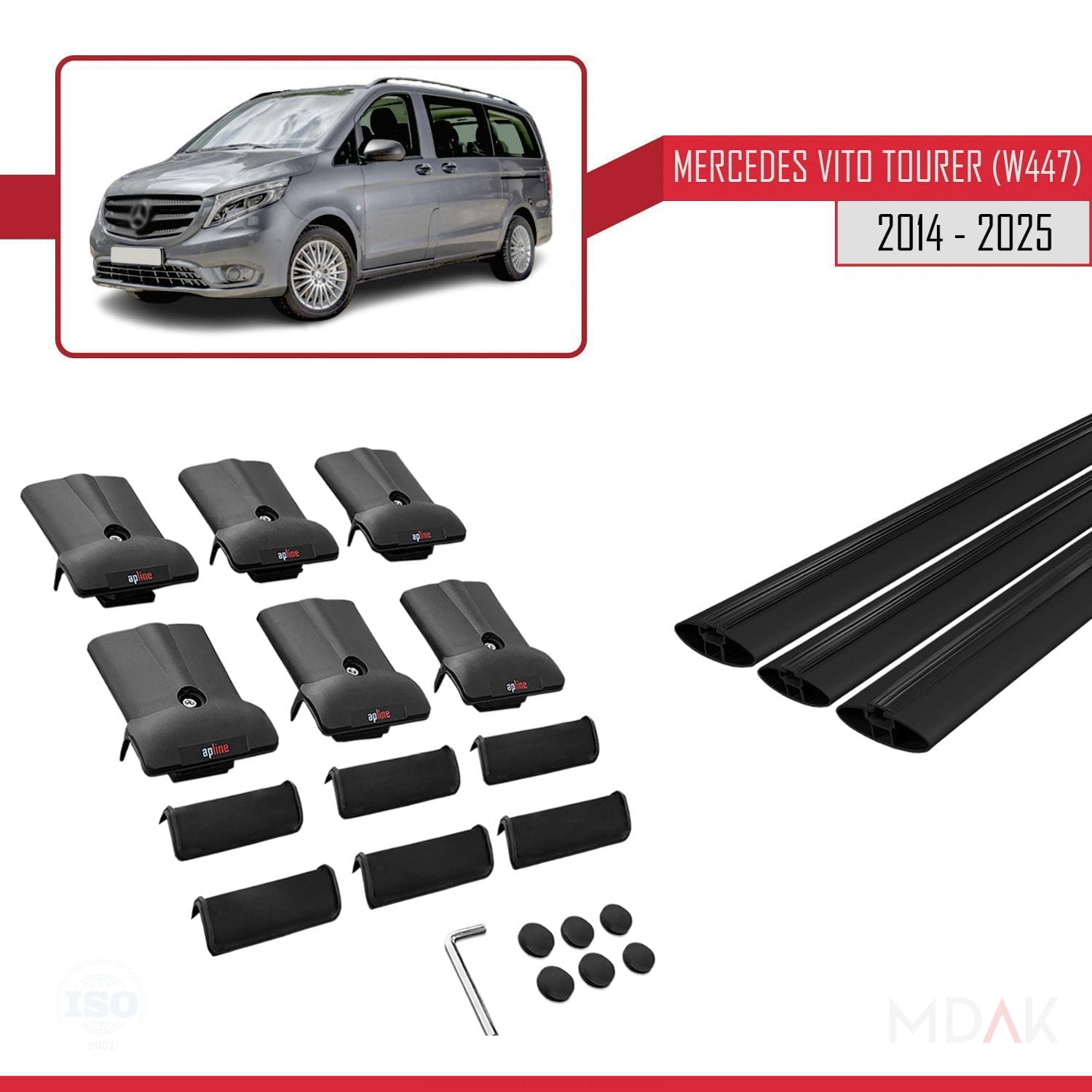 Mercedes Vito Tourer (W447) 2014 ve Sonrası ile Uyumlu FLY Model Ara Atkı Tavan Barı Siyah 3 Adet - Görsel 5