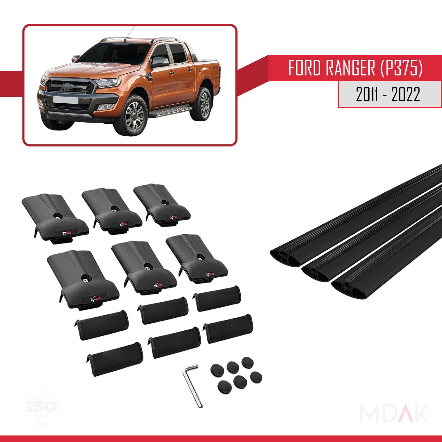 Ford Ranger (P375) 2011-2022 Arası ile Uyumlu FLY Model Ara Atkı Tavan Barı Siyah 3 Adet - Görsel 5