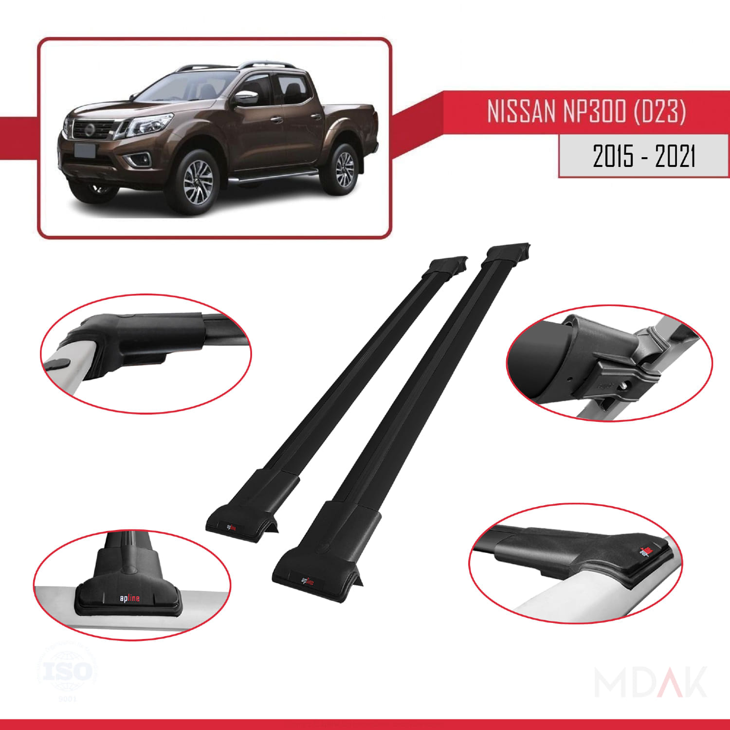 Nissan NP300 (D23) 2015-2021 Arası ile Uyumlu FLY Model Ara Atkı Tavan Barı Siyah 2 Adet - Görsel 4