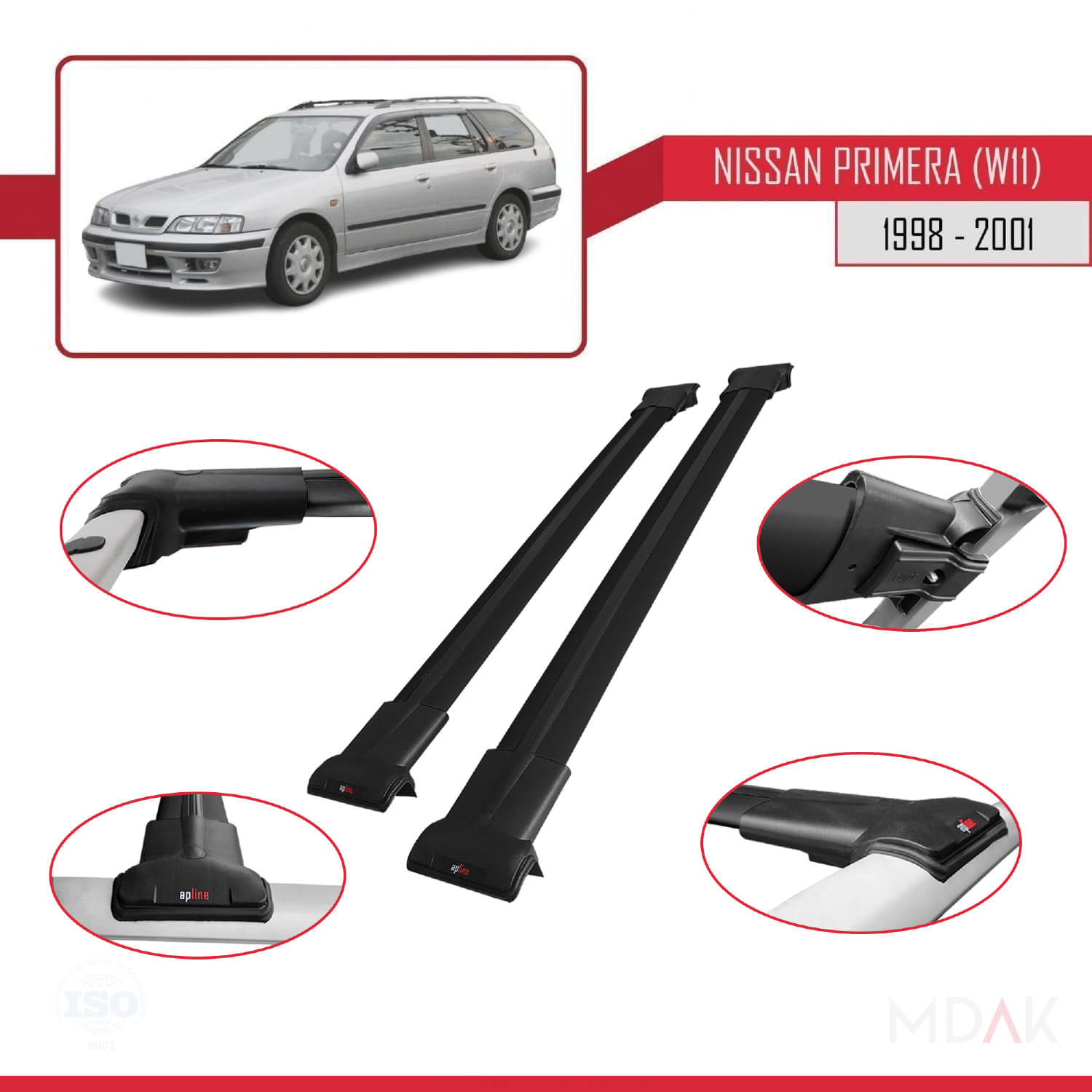 Nissan Primera 2 (W11) Traveller 1998-2001 Arası ile Uyumlu FLY Model Ara Atkı Tavan Barı Siyah 2 Adet - Görsel 4
