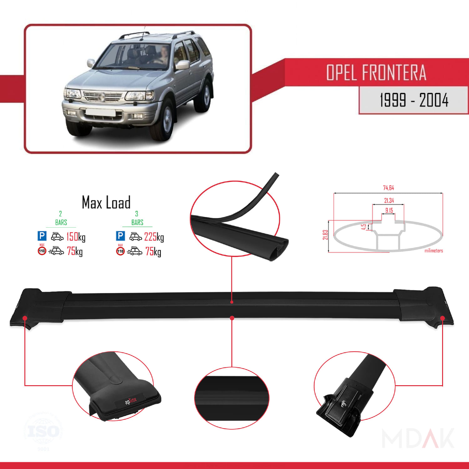 Opel Frontera 2 1999-2004 Arası ile Uyumlu FLY Model Ara Atkı Tavan Barı Siyah 2 Adet - Görsel 3