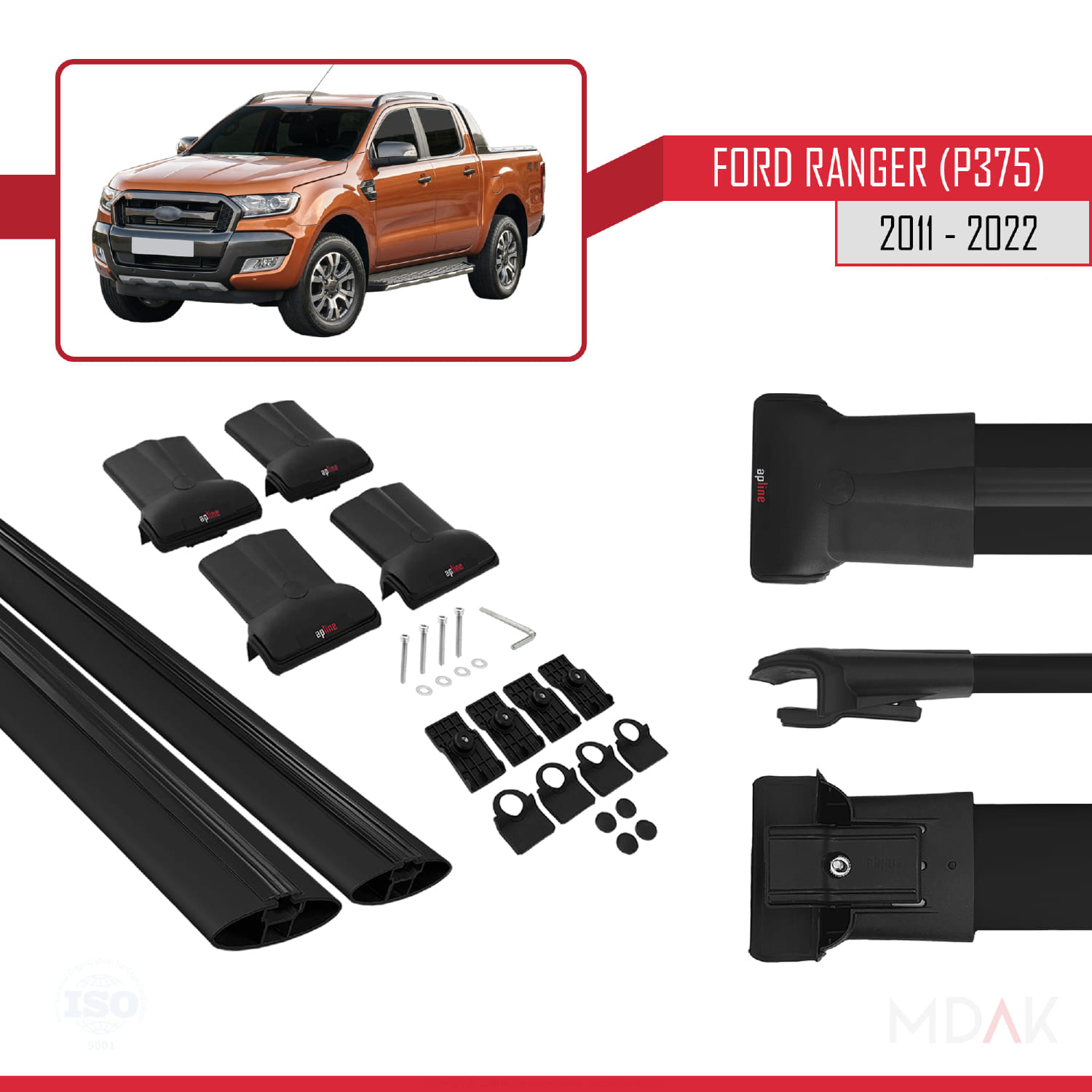 Ford Ranger (P375) 2011-2022 Arası ile Uyumlu FLY Model Ara Atkı Tavan Barı Siyah 2 Adet - Görsel 5