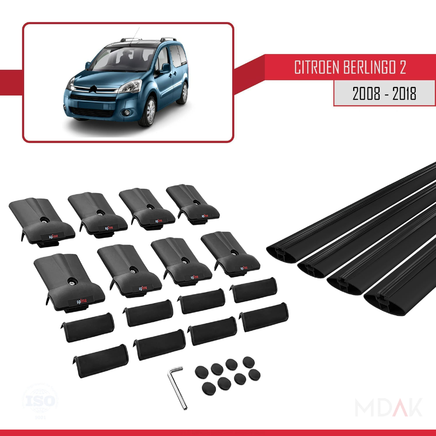 Citroen Berlingo 2 (B9) 2008-2018 Arası ile Uyumlu FLY Model Ara Atkı Tavan Barı Siyah 4 Adet - Görsel 6