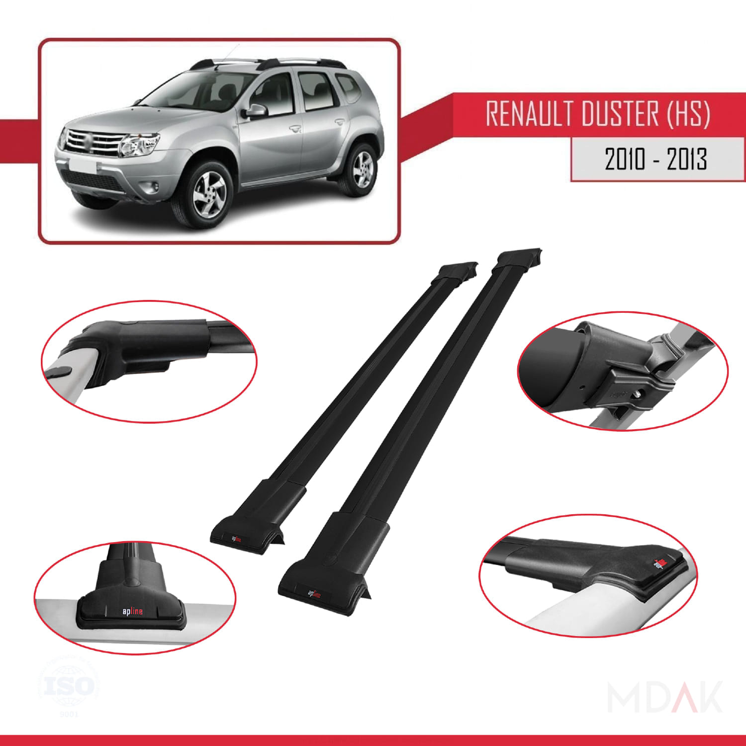 Renault Duster (HS) Pre-Facelift 2010-2013 Arası ile Uyumlu FLY Model Ara Atkı Tavan Barı Siyah 2 Adet - Görsel 4