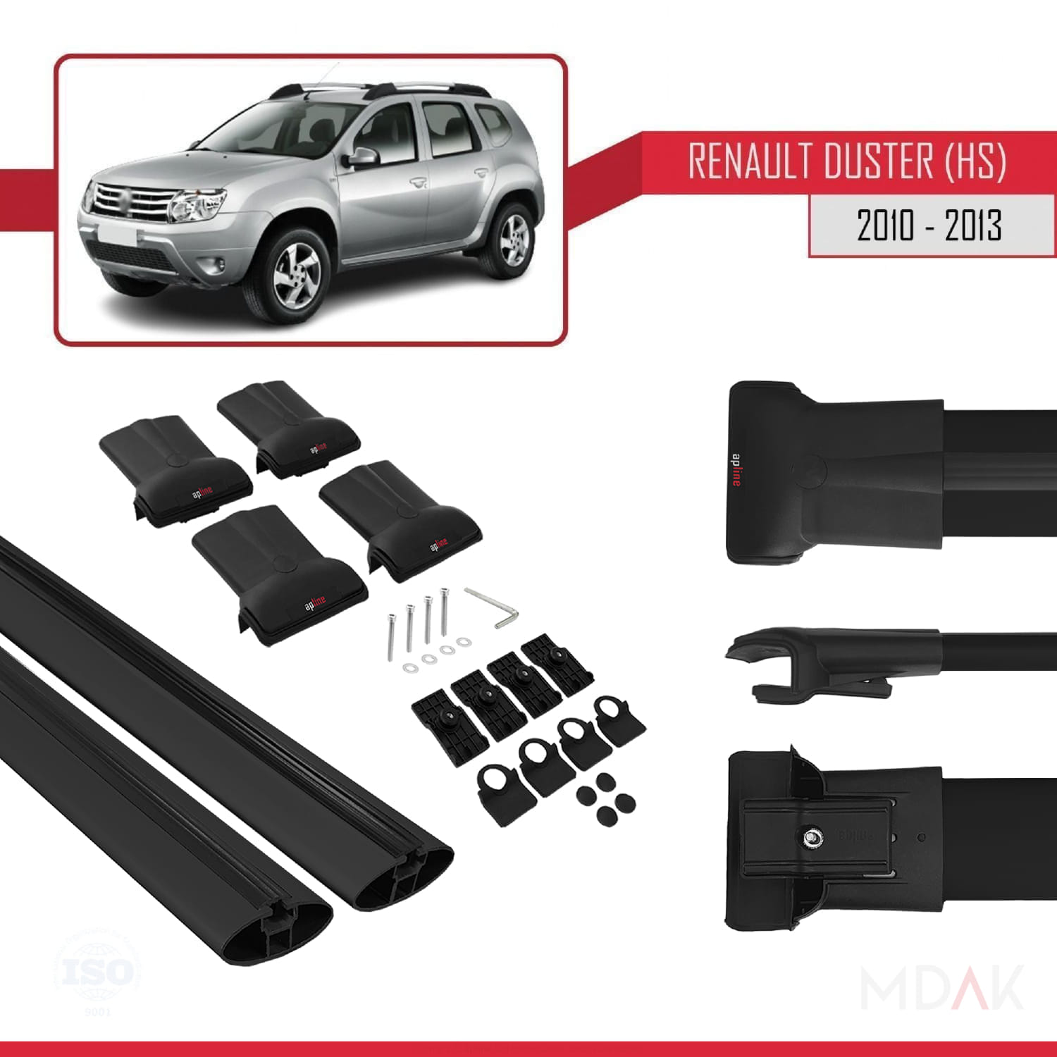 Renault Duster (HS) Pre-Facelift 2010-2013 Arası ile Uyumlu FLY Model Ara Atkı Tavan Barı Siyah 2 Adet - Görsel 5