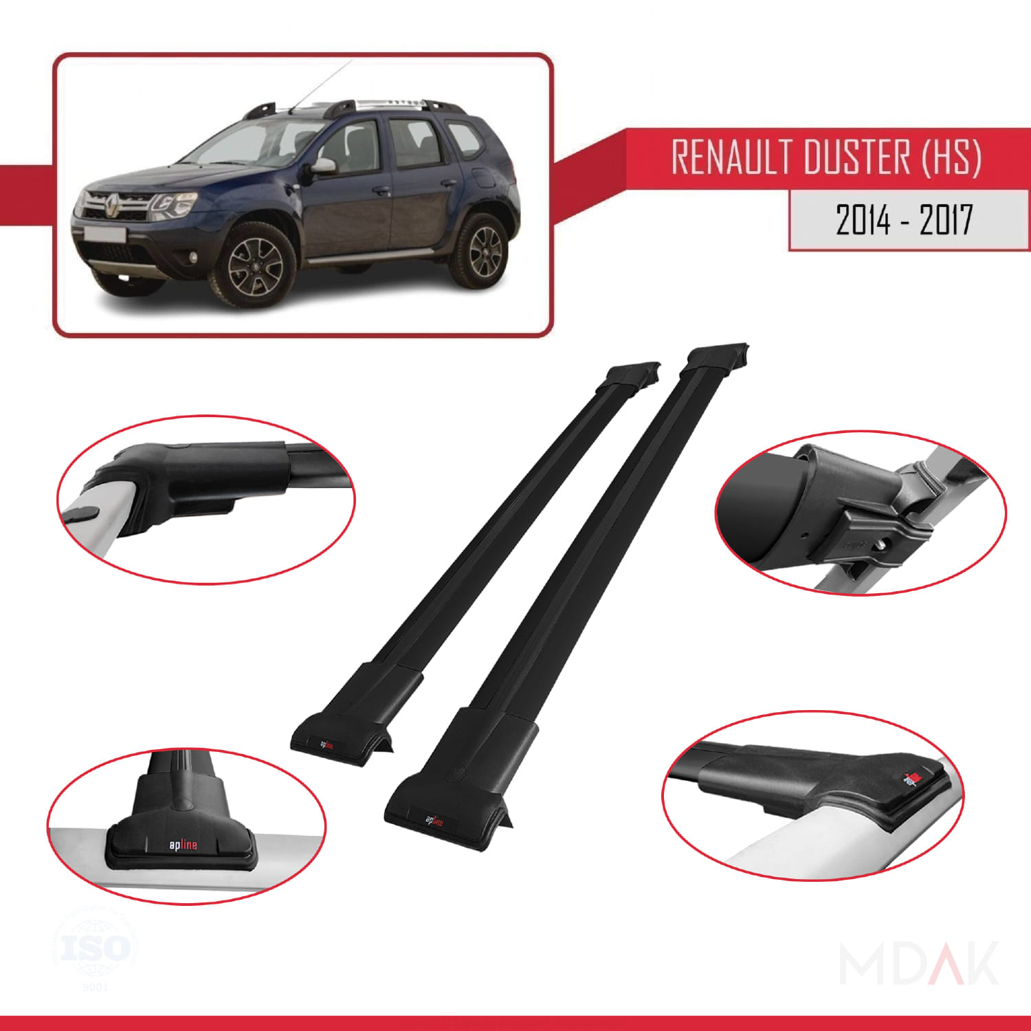 Renault Duster (HS) Post-Facelift 2014-2017 Arası ile Uyumlu FLY Model Ara Atkı Tavan Barı Siyah 2 Adet - Görsel 4