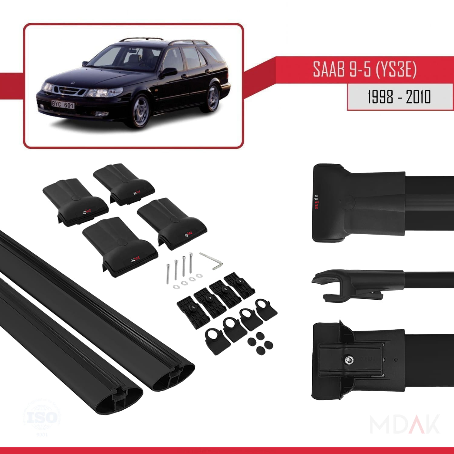Saab 9-5 (YS3E) SW 1998-2010 Arası ile Uyumlu FLY Model Ara Atkı Tavan Barı Siyah 2 Adet - Görsel 5