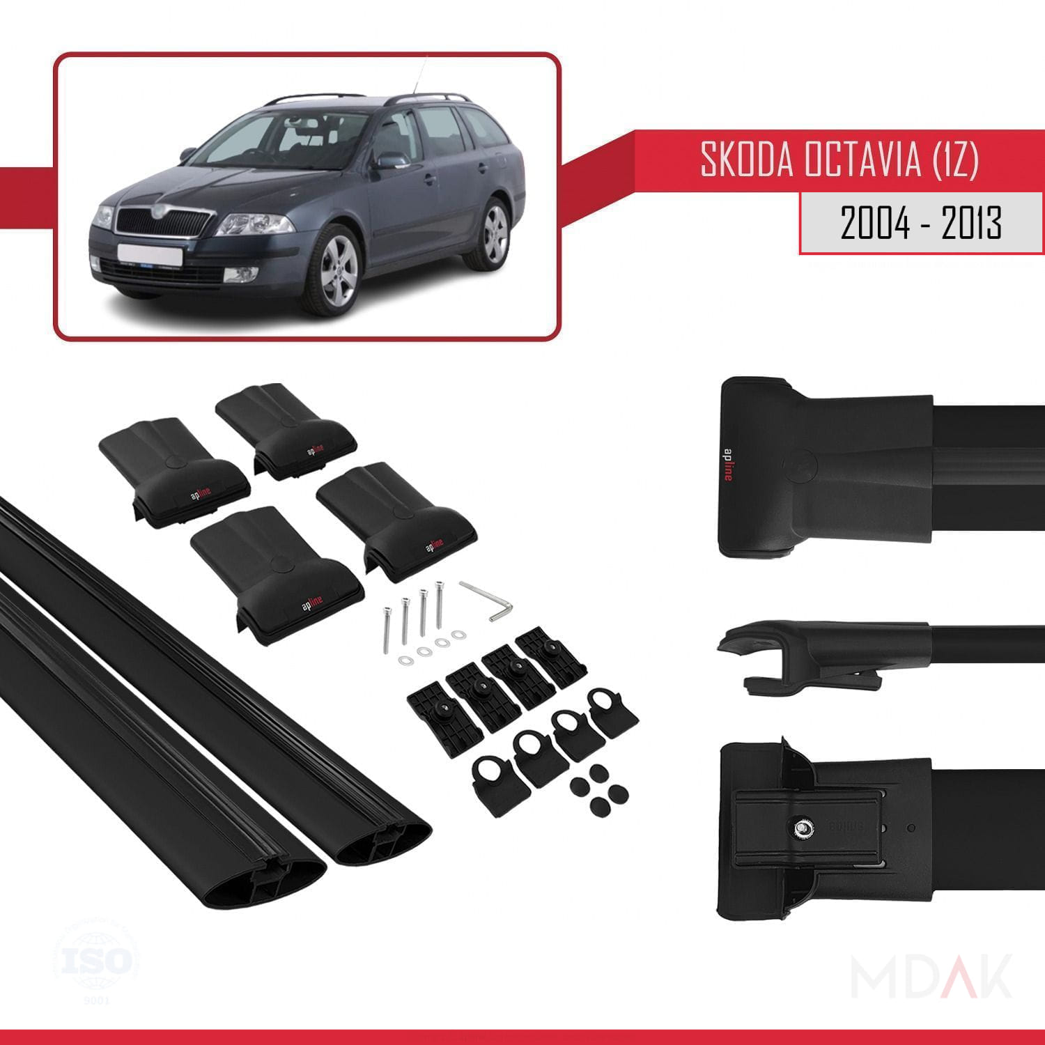 Skoda Octavia 2 (1Z) 2004-2013 Arası ile Uyumlu FLY Model Ara Atkı Tavan Barı Siyah 2 Adet - Görsel 5