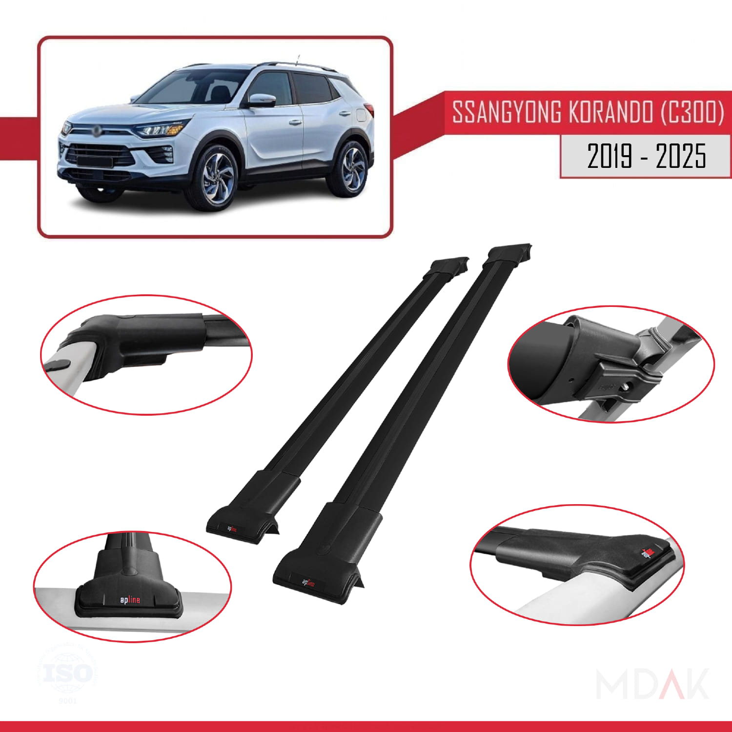 Ssangyong Korando 4 (C300) 2019 ve Sonrası ile Uyumlu FLY Model Ara Atkı Tavan Barı Siyah 2 Adet - Görsel 4