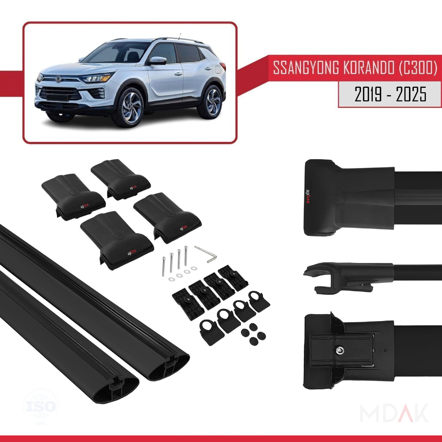 Ssangyong Korando 4 (C300) 2019 ve Sonrası ile Uyumlu FLY Model Ara Atkı Tavan Barı Siyah 2 Adet - Görsel 5