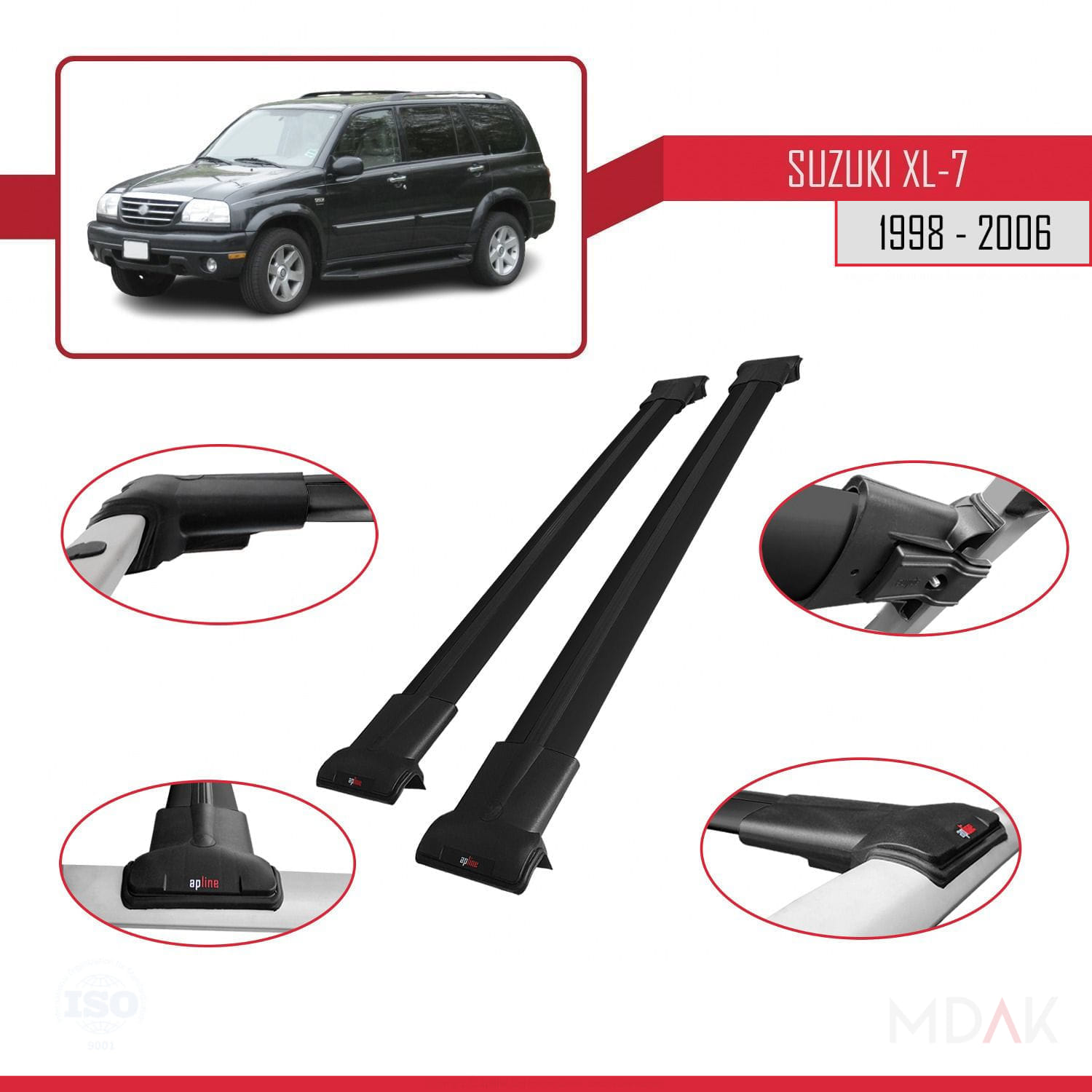 Suzuki XL-7 1998-2006 Arası ile Uyumlu FLY Model Ara Atkı Tavan Barı Siyah 2 Adet - Görsel 4
